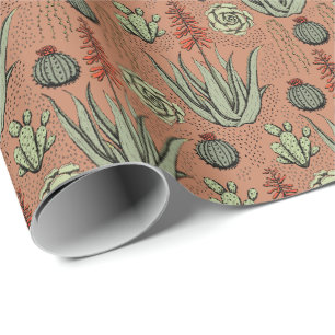 Papel De Regalo Suculento Cactus de Aloe Vera de Terracota