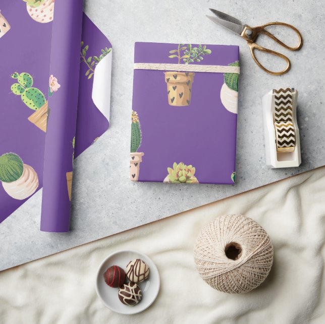 Papel De Regalo Suculento cactus de postre verde en macetas (Artesanía)