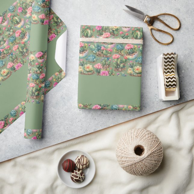 Papel De Regalo Suculento de cactus sabio  (Artesanía)