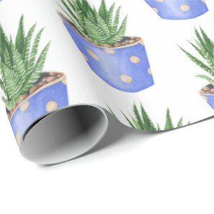 Papel De Regalo Suculento En Pota De Punto De Polka