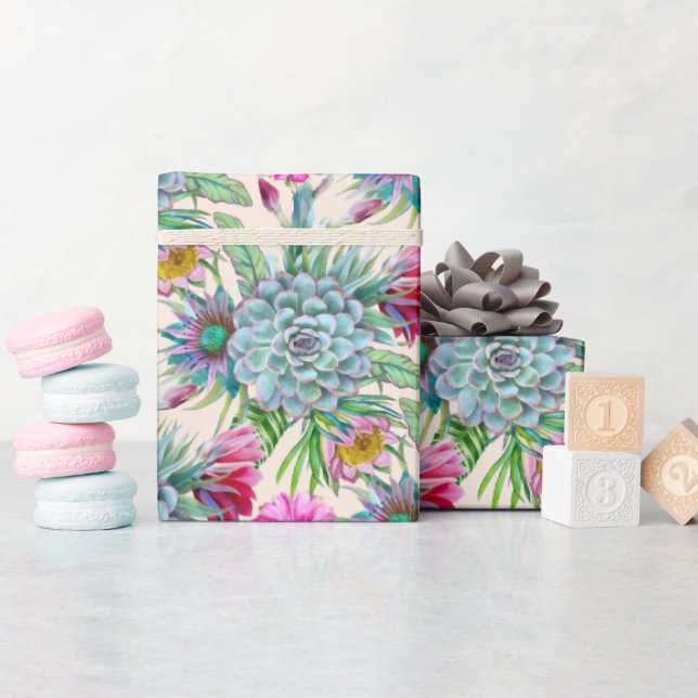 Papel De Regalo Suculentos Echeveria Cactus Flowers Patrón (Baby Shower)