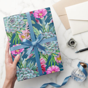 Papel De Regalo Suculentos Echeveria Cactus Flowers Patrón