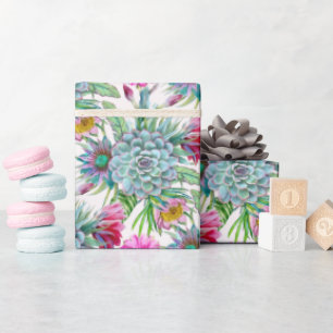 Papel De Regalo Suculentos Echeveria Cactus Flowers Patrón