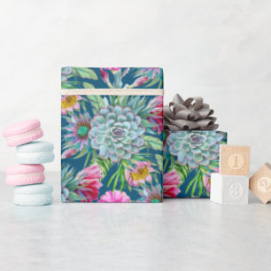 Papel De Regalo Suculentos Echeveria Cactus Flowers Patrón