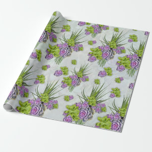 Papel De Regalo Suculentos tonos de verde marino y de lavanda