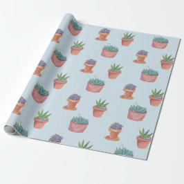 Papel De Regalo Suculentos y cactus sobre el fondo azul envoltura 