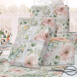 Papel De Regalo Sucultores y eucaliptos de Rosas de cosecha rosada