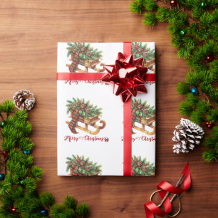 Papel De Regalo Sucursales De Fir De Madera De Color Verde Y Rojo