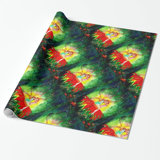 Papel De Regalo SUEÑO DE CARNE EN FLORES ROJOS FANTASÍA Amarilla V (Desenrollado)