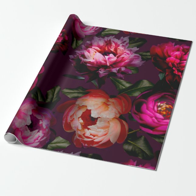 Papel De Regalo Sueño floral oscuro (Desenrollado)