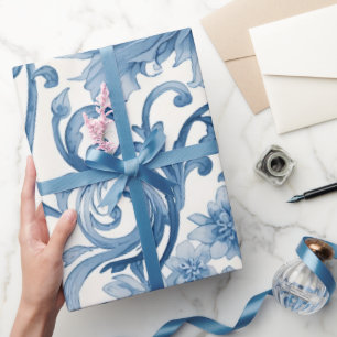 Papel De Regalo Sueños Azules   Chinoiserie Acuarela Floral Blanco