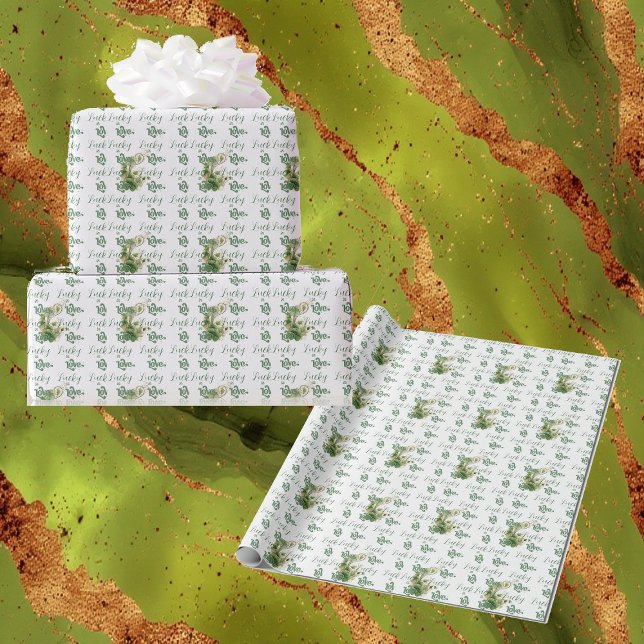 Papel De Regalo Suerte en el amor Esmeralda Verde Trébol Acuarela  (Lucky in Love Emerald Green Shamrock Watercolor Wrapping Paper)