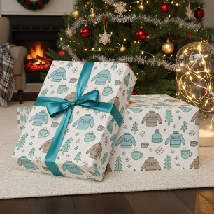 Papel De Regalo Suéter Acogedor de Invierno y Cacao Caliente