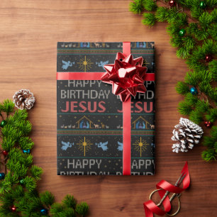 Papel De Regalo Suéter de Navidad Cristiano Feliz Cumpleaños Jesús