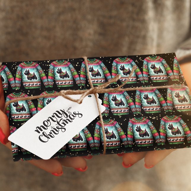 Papel De Regalo Suéter de Navidades feos de perro negro (Subido por el creador)