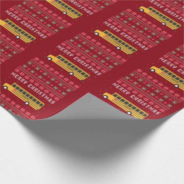 Papel De Regalo Suéter de Navidades feos en autobús escolar amaril (Esquina)