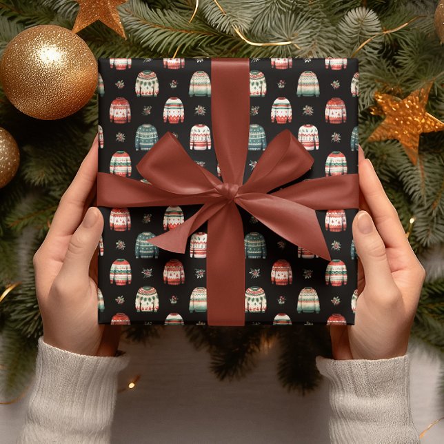 Papel De Regalo Suéter de Navidades feos | Patrón Holly y Berries (Ugly Christmas Sweater Holly and Berries Pattern Wrapping Paper)