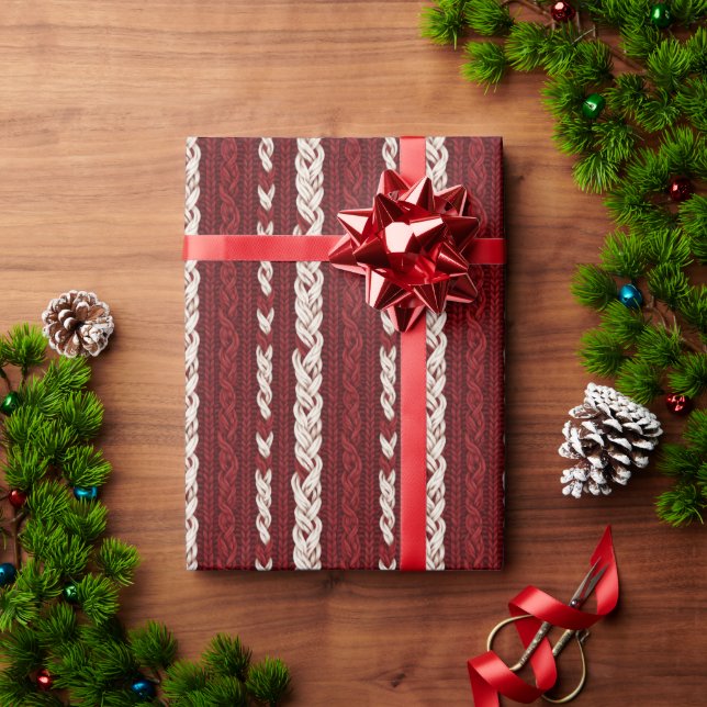 Papel De Regalo Suéter de punto de cable rojo y blanco acogedor (Regalo de vacaciones)