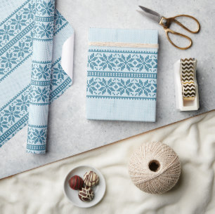 Papel De Regalo Suéter feo de Navidad con copo de nieve azul tejid