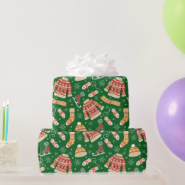 Papel De Regalo Suéter feo de Navidad Cute Weather Invierno Verde