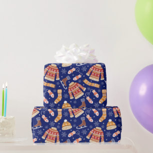 Papel De Regalo Suéter feo de Navidad lindo clima invierno azul ma