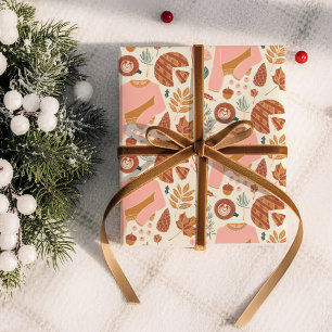 Papel De Regalo Suéter festivo de cuadros de piñas color rosa y ma