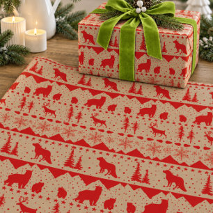 Papel De Regalo Suéter nórdico rústico kraft rojo animales de invi