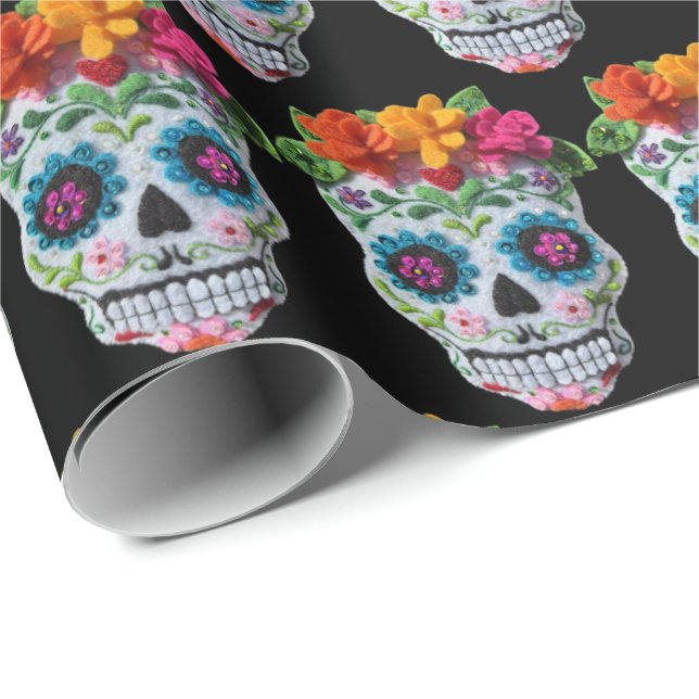 Papel De Regalo Sugar Skull Day of the Dead Mexican Celebration (Esquina del rollo)