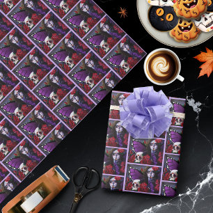 Papel De Regalo Sugar SKull Roses Rojas Púrpura