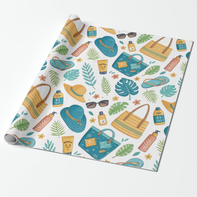 Papel De Regalo Summer Beach Essentials Pattern (1) (Desenrollado)