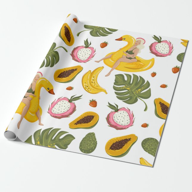 Papel De Regalo Summer seamless pattern background with exotic fru (Desenrollado)