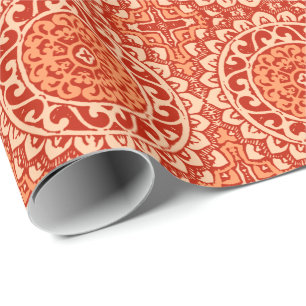 Papel De Regalo Sun Mandala Batik del Suroeste, Naranja de Coral
