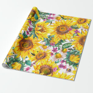 Papel De Regalo Sunflower acuarela verano vintage sin costuras