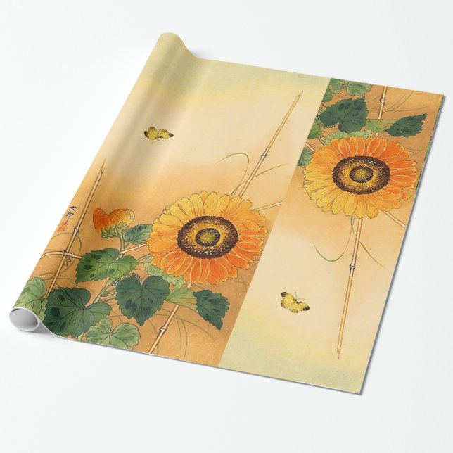 Papel De Regalo SUNFLOWER ,BUTTERFLY,GREEN DEJA Floral japonesa (Desenrollado)