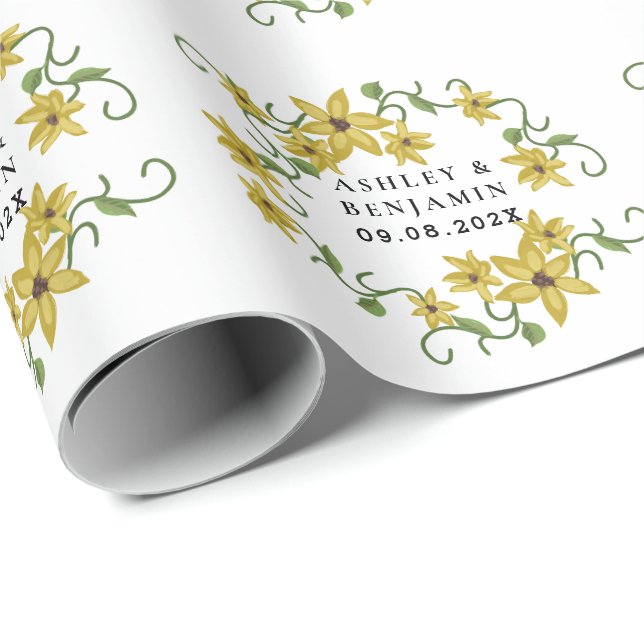 Papel De Regalo Sunflower Yellow Floral Botanical Hand drawn Oil  (Esquina del rollo)