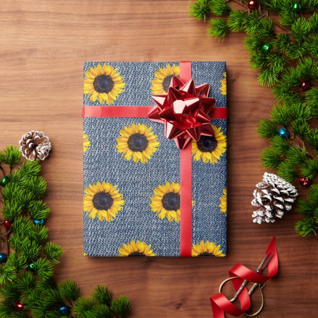 Papel De Regalo Sunflowers Blue Jean Denim (Regalo de vacaciones)