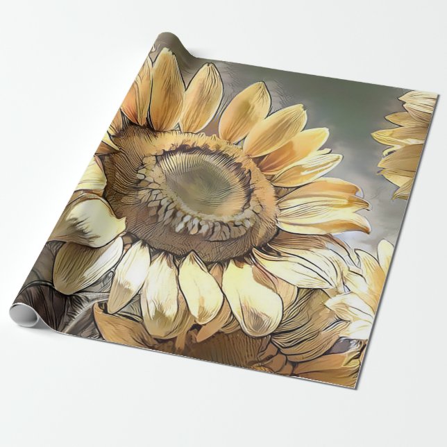 Papel De Regalo Sunflowers De Arte Moderno En La Colección Field (Desenrollado)