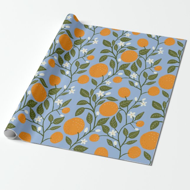 Papel De Regalo Sunny Citrus Naranjas Grove Pattern (Desenrollado)