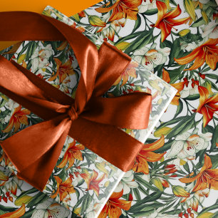 Papel De Regalo "Sunny Soiree" Naranja tropical California Lilies