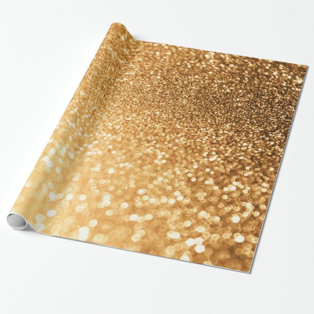 Papel De Regalo Sunny Sparkle Yellow Luxury Trendy Gold Purpurina (Desenrollado)
