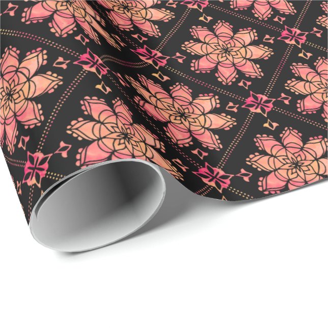 Papel De Regalo Sunrise Exotic Lotus Flower Watercolor negro (Esquina del rollo)