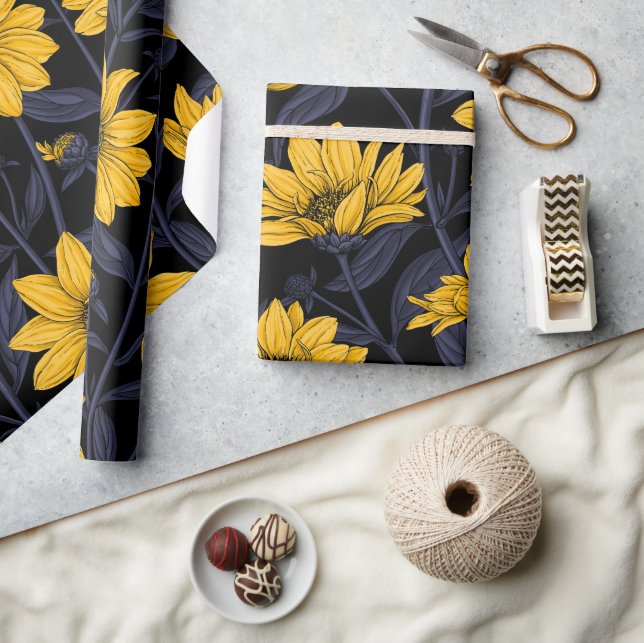 Papel De Regalo Sunroot, girasol salvaje en amarillo y azul (Artesanía)