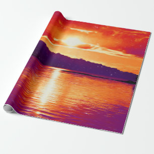 Papel De Regalo Sunset Coastal Beach Naranja Purple Art Decoupage