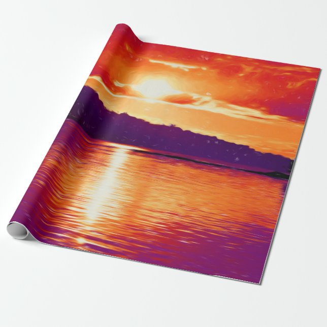 Papel De Regalo Sunset Coastal Beach Naranja Purple Art Decoupage (Desenrollado)