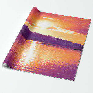 Papel De Regalo Sunset Coastal Beach Naranja Purple Decoupage