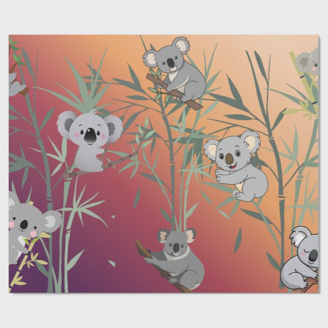Papel De Regalo Sunset Gradient Cute Koala & Bamboo  (Superficie plana)