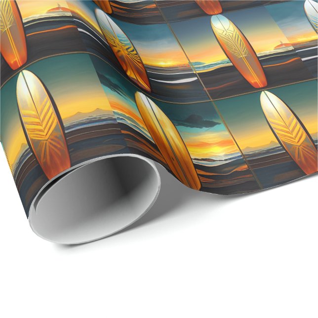 Papel De Regalo Sunset Tropical Surfing Ocean (Esquina del rollo)