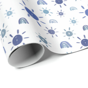 Papel De Regalo Sunshine bohemio y arcoíris en azul
