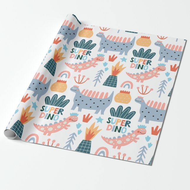 Papel De Regalo Super Dino Feliz (Desenrollado)