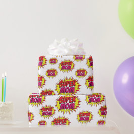 Papel De Regalo Super Mamá en Blanco